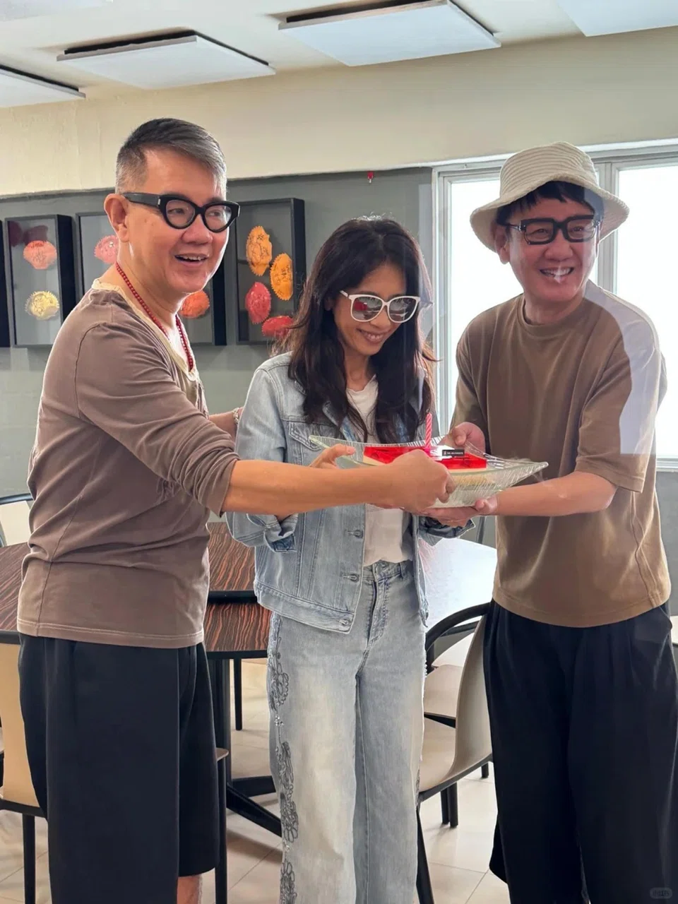 Hong Kong singer-actress Karen Mok (centre) celebrating her 56th birthday with Singaporean composer-producers Lee Si Song (left) and Lee Wei Song on June 1.