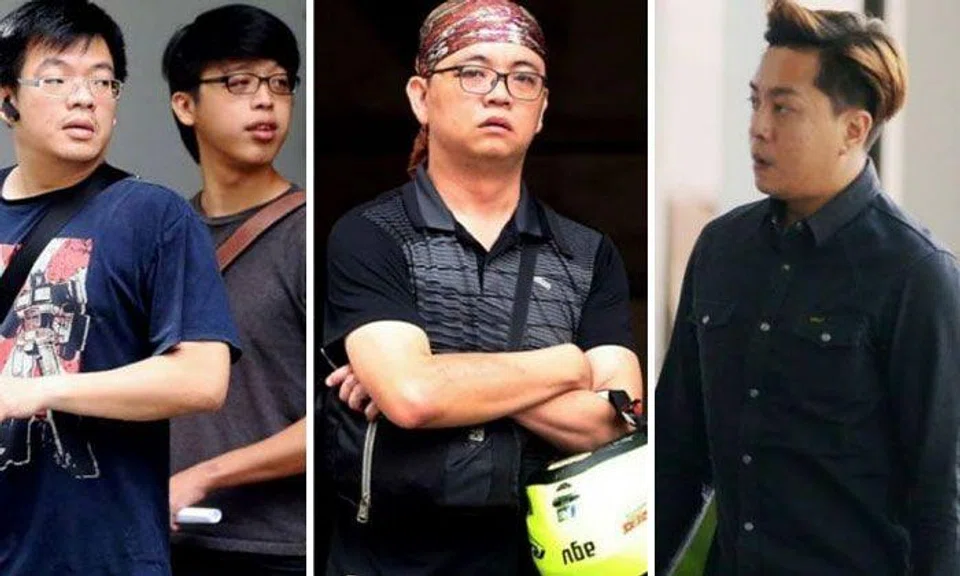 From left: Thomas Leong Sin Kwang, Tay Woei Chain, Ng Yeow Tim and Tan Wee How were sentenced to jail for attacking Argentinian Roman Barros Griffiths (not pictured). ST PHOTOS: WONG KWAI CHOW