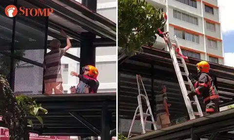 Elderly man gets stuck on walkway shelter in Bishan after failing to retrieve grandson's toy plane