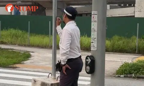 Traffic officer spotted doodling on sign post at Tengah junction: What did he draw?