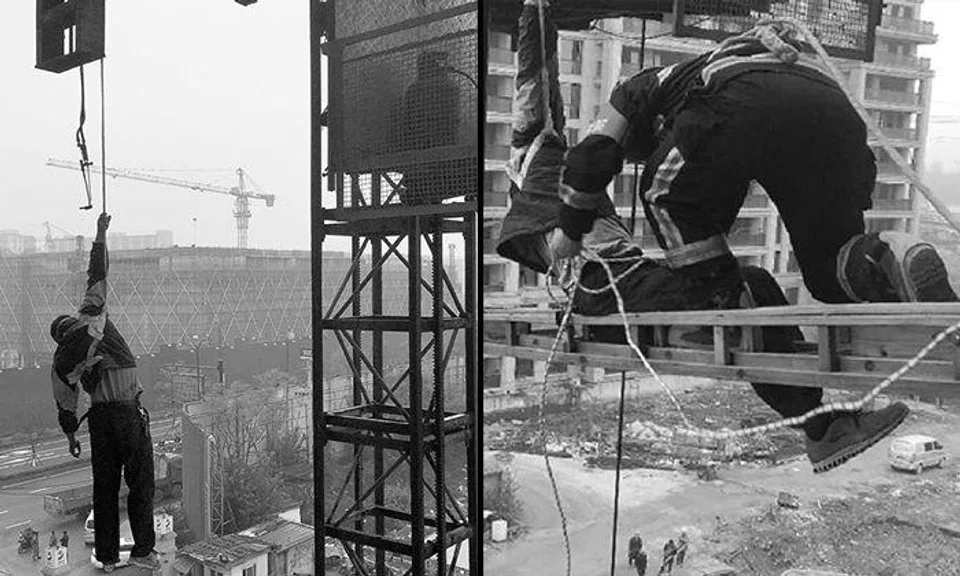 Construction worker in China left hanging from a single rope after ...