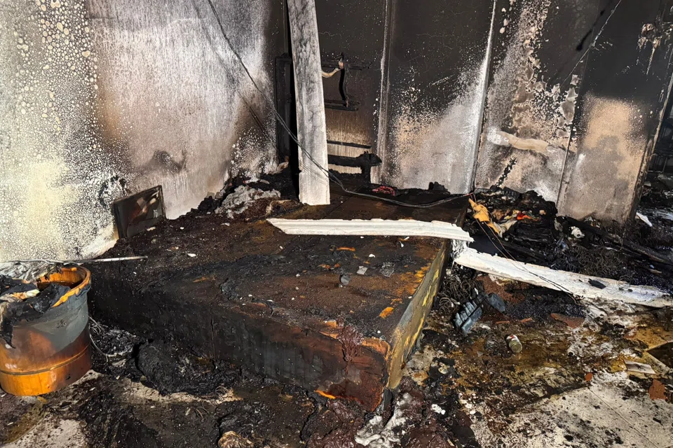 Photos showed the bedroom completely burnt and damaged, with the mattress springs seen on the floor.