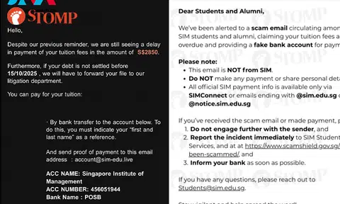 SIM alumnus gets email demanding $2,850 in 'overdue fees', school says it's a scam