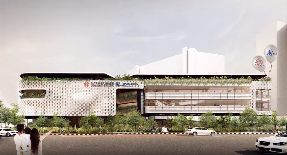 The building will house the Marine Parade Public Library, a rooftop running track, a gym and badminton courts, as well as food and beverage outlets.