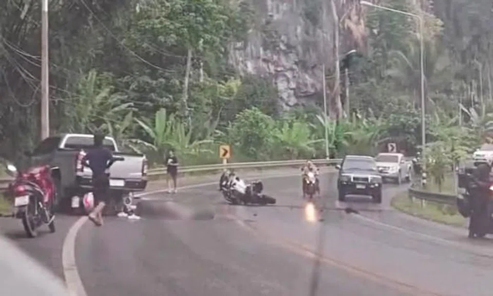 S'porean motorcyclist dies after skidding on Thai highway and colliding with pickup truck