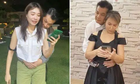 In separate livestreams, local actor Terence Cao was seen hugging actress Dawn Yeoh (left) from the back, as well as a Malaysian businesswoman named Joyce.SCREENSHOTS: FACEBOOK