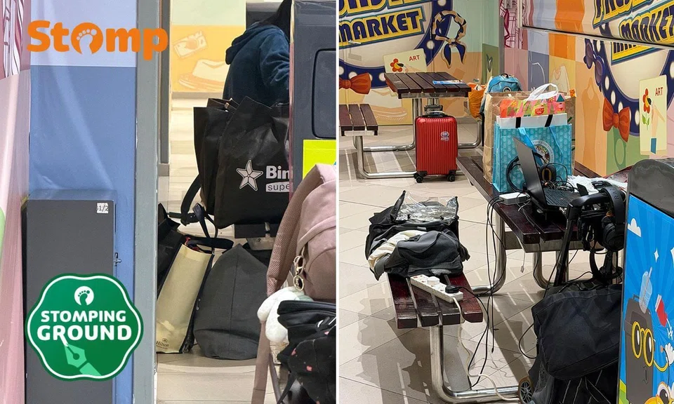 Students chope seats and tables at Our Tampines Hub