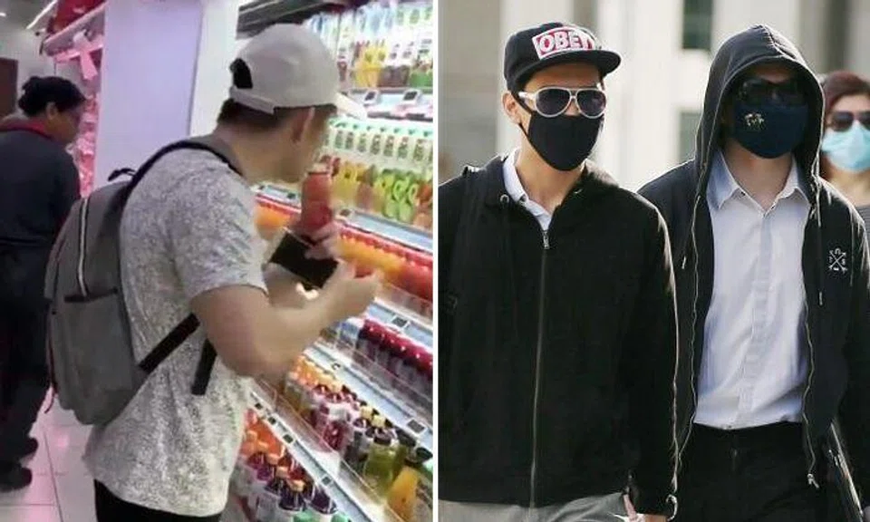 Nigel Pang had sampled drinks before replacing them back on a shelf while Quek Xuan Zhi filmed and uploaded the video. Photos: Video screengrabs, The Straits Times