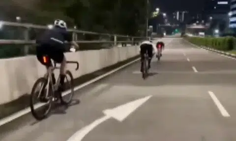 Group of cyclists seen riding recklessly at midnight