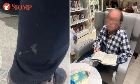 man shoots mucus on woman's pants