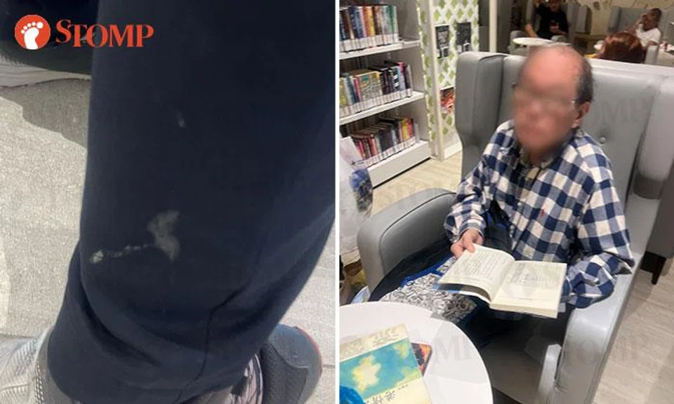 man shoots mucus on woman's pants