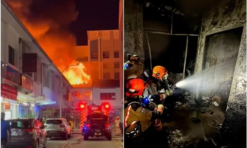 Firefighters had to force their way into the shophouse, and used two water jets to contain the fire.