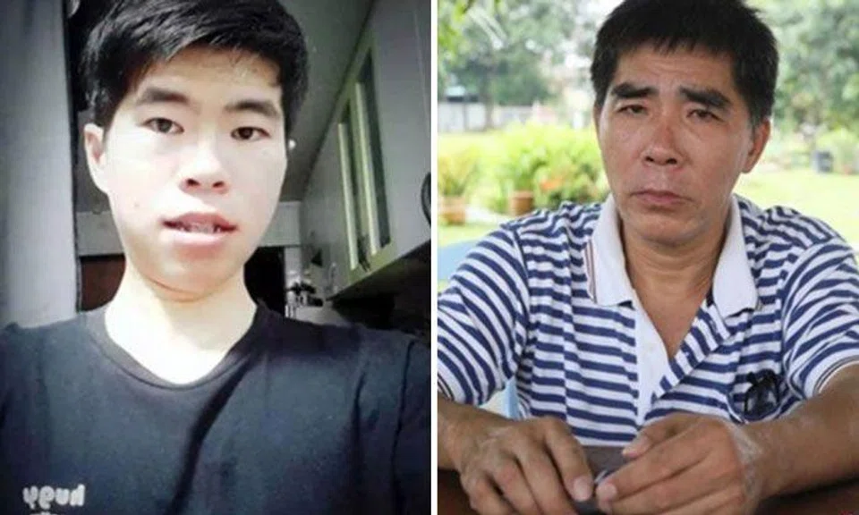 Mr Kok Ming Hua (right) , father to CPL Kok Yuen Chin, 22 (left) said his son had injuries on his cheek and forehead. PHOTO: LIANHE WANBAO