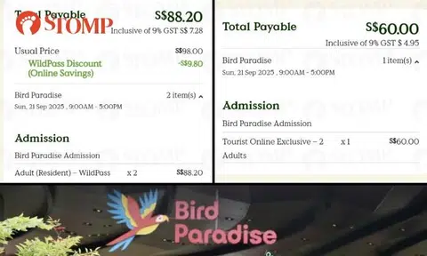 S'porean surprised he's paying more than tourists for Bird Paradise admission