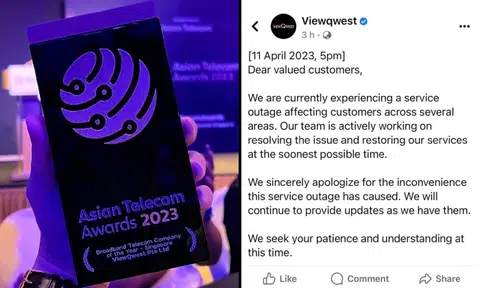 Viewqwest apologises for service outage days after being named S'pore's Broadband Telco of the Year
