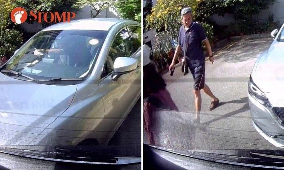 Stomper: "Both the driver and passenger came down to check on the condition of the rear of their car after parking and went off to run their errand."
