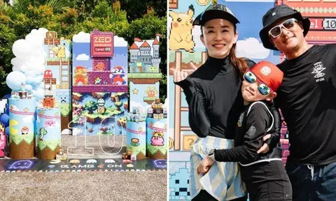 Fann Wong posted several photos of the celebration, with the family of three in swimwear and Zed enjoying some of the rides at water park Wild Wild Wet.