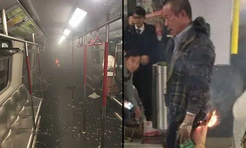 "Burn you to death!" shouts 60-year-old Hong Kong man before tossing lit Molotov cocktail into MTR during peak hour