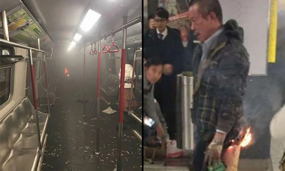 "Burn you to death!" shouts 60-year-old Hong Kong man before tossing lit Molotov cocktail into MTR during peak hour