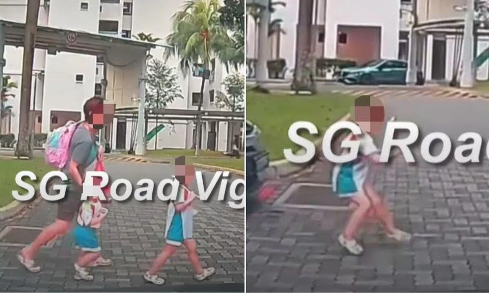 girl was running ahead of the father