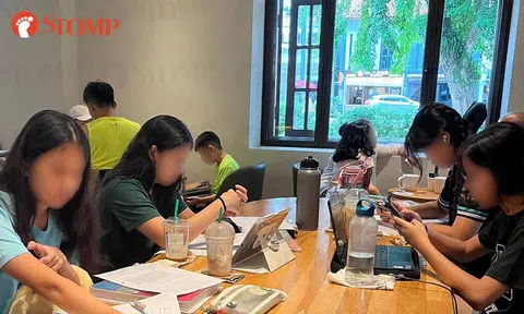 students hogging tables at katong starbucks