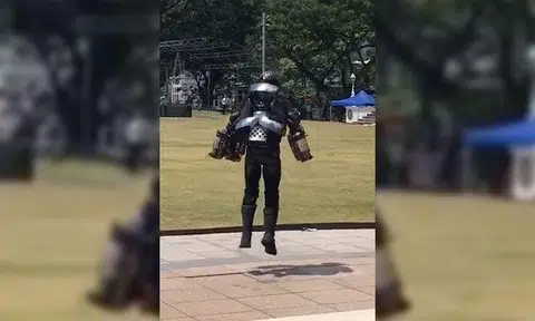 S'pore's own 'Iron Man' takes off outside Victoria Theatre