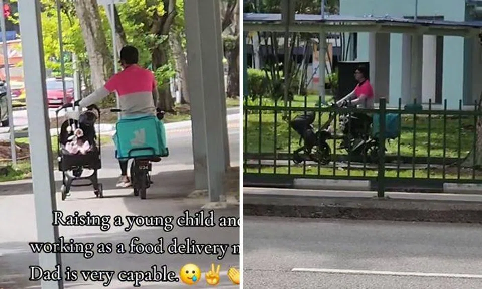 Netizens salute Foodpanda rider seen pushing baby in stroller at Sengkang