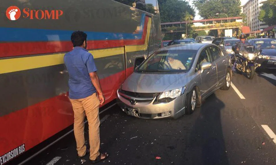 Bus and car in accident at Ang Mo Kio Avenue 3