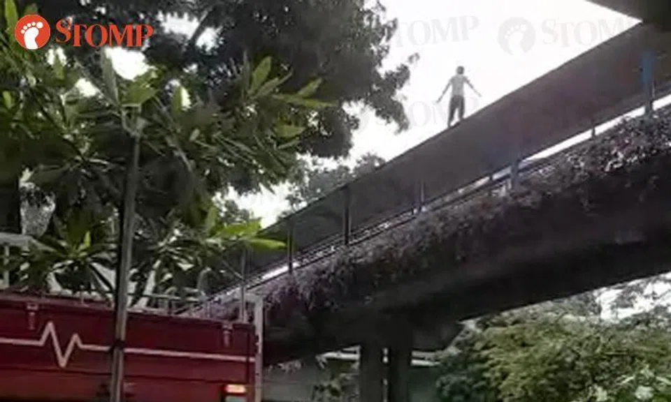 Woman standing on roof of overhead bridge in Yishun rescued, then arrested