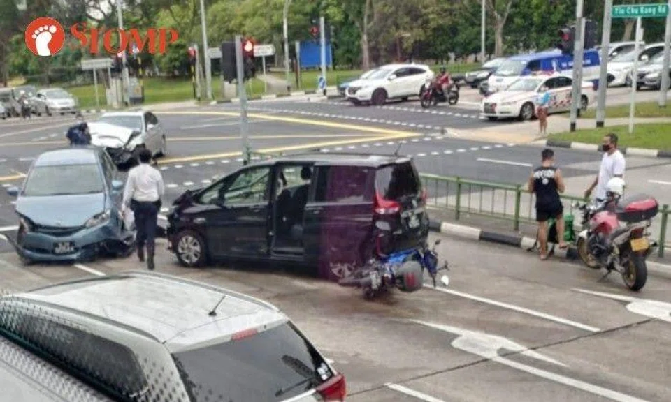 3 taken to hospital after accident involving 3 cars and motorcycle at Yio Chu Kang Road junction
