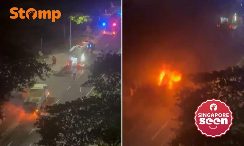 Loud explosion heard as lorry bursts into flames in Tampines North