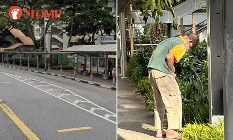 "I saw an elderly man urinating onto the grass at the walkway in front of the bus stop at Sheng Siong Supermarket at Tanglin Halt."