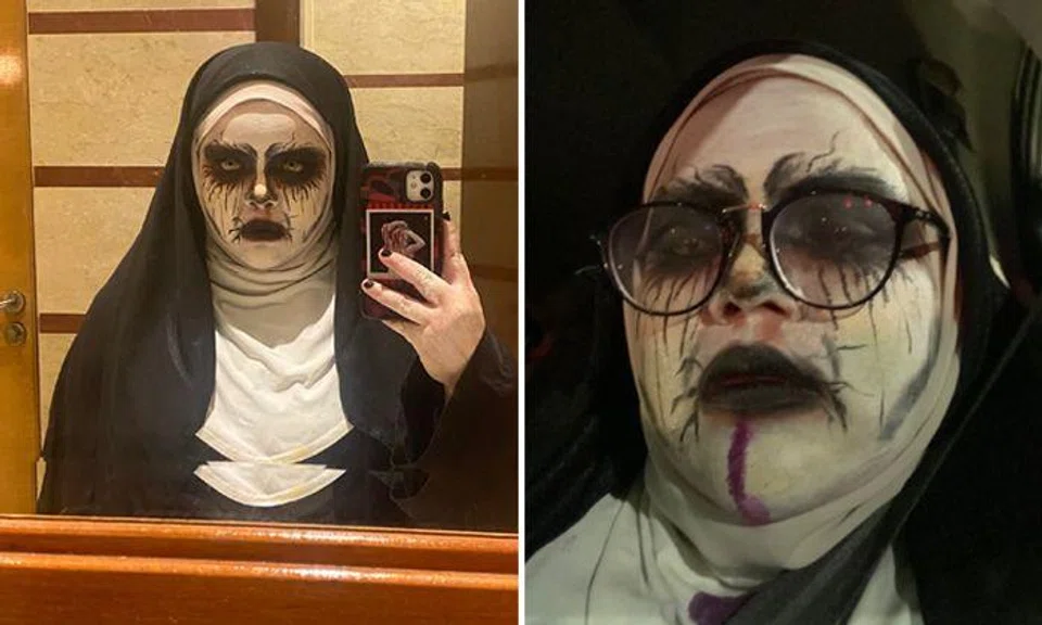 Woman dressed as demonic nun spooks cop at Malaysia roadblock until he had to massage his chest