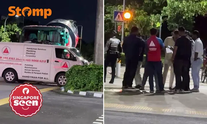 Van and cement truck accident in Punggol