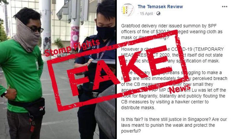 FB post about GrabFood rider 'fined $300 for wearing cloth as mask' is fake, he was asking police for help over theft