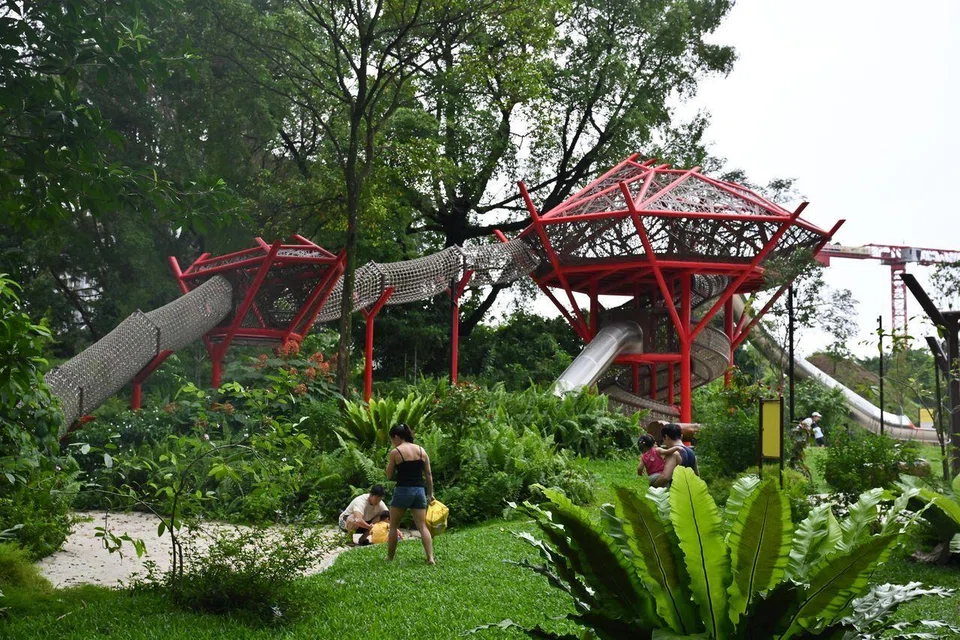 The 5m-tall “tree house” at Bidadari Park’s Adventure Playwoods has long slides, climbing nets and a net tunnel.