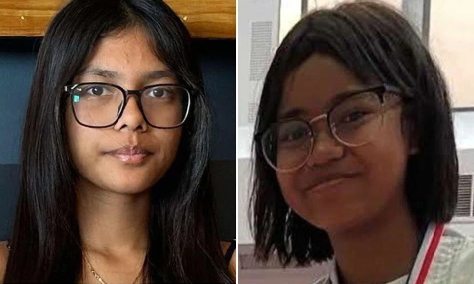 The girls are 14-year-old Ms El Amrithanjali (left) and 13-year-old Ms Daeng Nur’adriani Binte Daeng Muhammad Fairus (right).