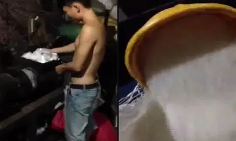 Is this man in China using plastic to make fake rice?