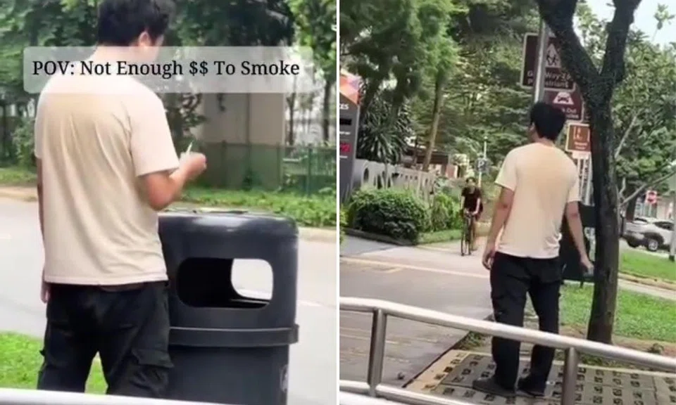 man seen allegedly using discarded cigarette in punggol