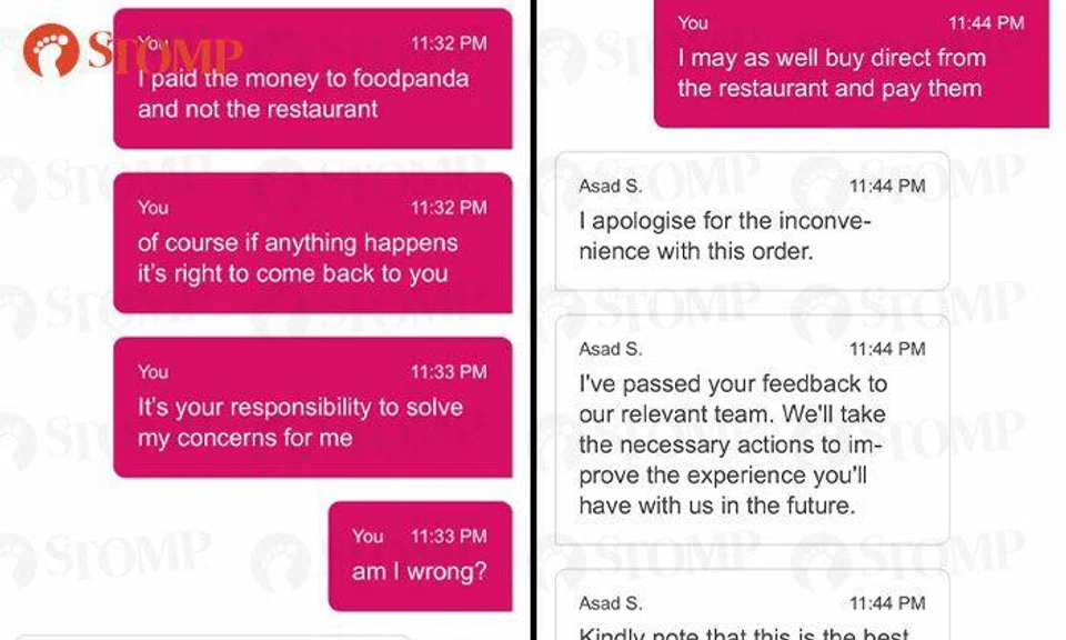 Customer has frustrating convo with Foodpanda agent after getting wrong Domino's pizza order