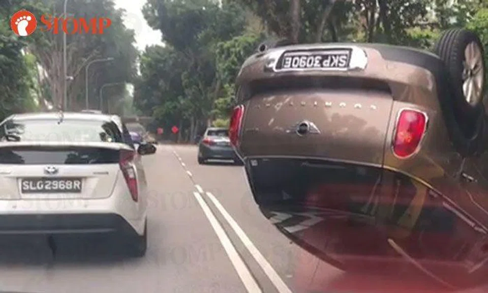 MINI Countryman turns turtle along Dunearn Road