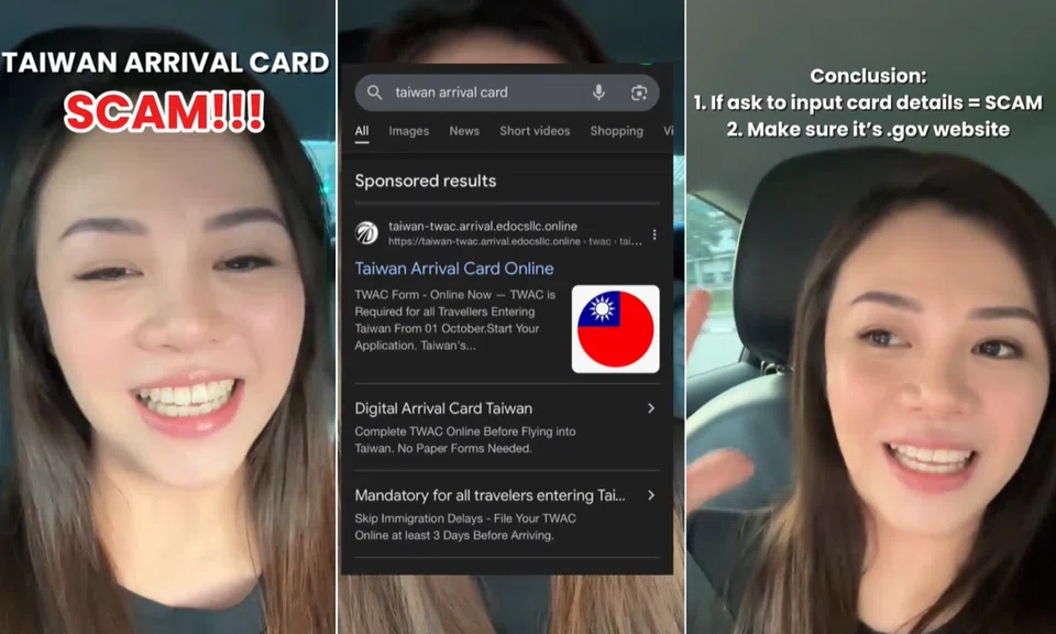 TikToker Athalie Tseng warned fellow travellers about a fake Taiwan Arrival Card website that scammed her friend of $80.
