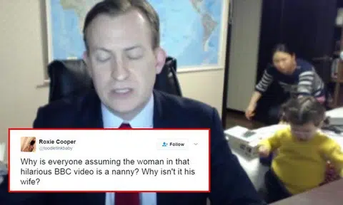 Why are people assuming that Asian woman in viral BBC video of gatecrashing kids is the nanny?