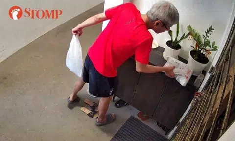 A man was caught on CCTV taking a parcel left by a delivery man outside Stomper Nic's flat on Jan 2.