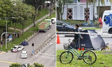 cyclist died collision tipper truck pasir ris planned g.e.m concert, son from china