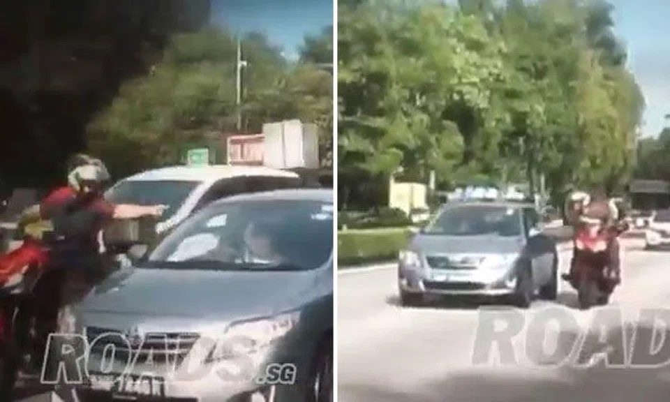 Motorcyclist hits and breaks car's side mirror in road rage incident on PIE