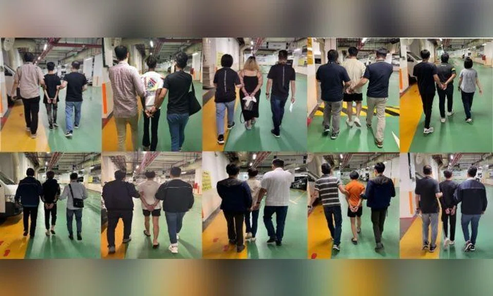 Three 16-year-olds as well as six male and one female suspects, aged between 17 and 28, were arrested following anti-scam enforcement operations conducted between Aug 28 and Sept 8. Photos: Singapore Police Force