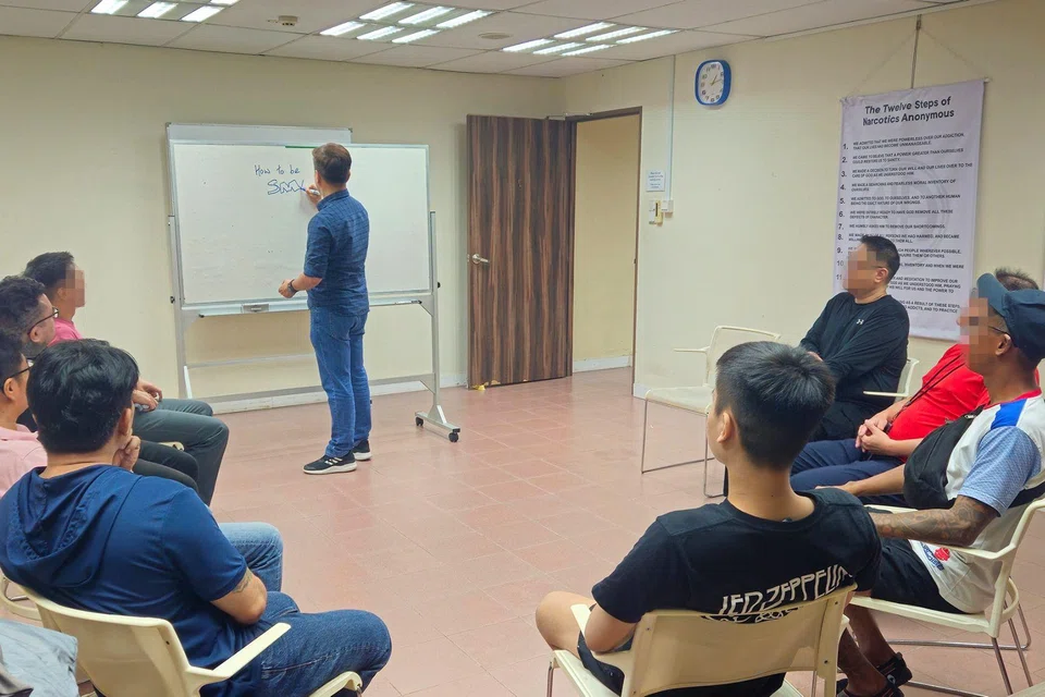 A group therapy programme, Self-Management And Recovery Training, being conducted at We Care Community Services. PHOTO: WE CARE COMMUNITY SERVICES