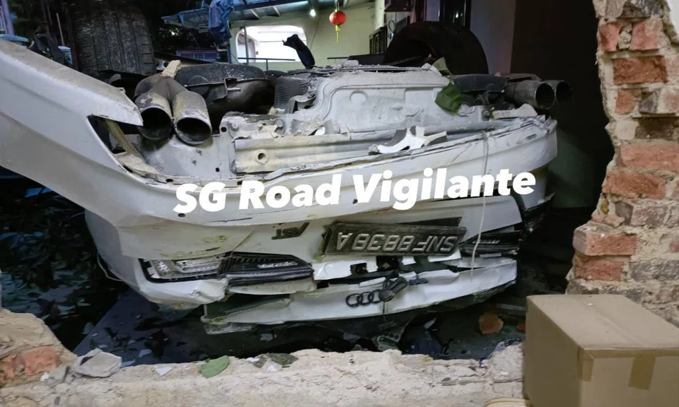 The car, driven by a Singaporean male, crashed into four residences in Jalan Harimau, in Johor Bahru.