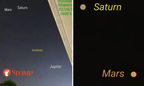 Spectacular view of Mars and Saturn in conjunction light up the sky